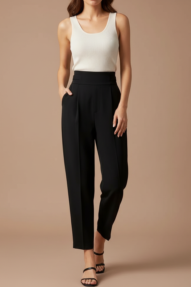 Pantalon Fluide Femme Noir Coupe Ample - Polyester