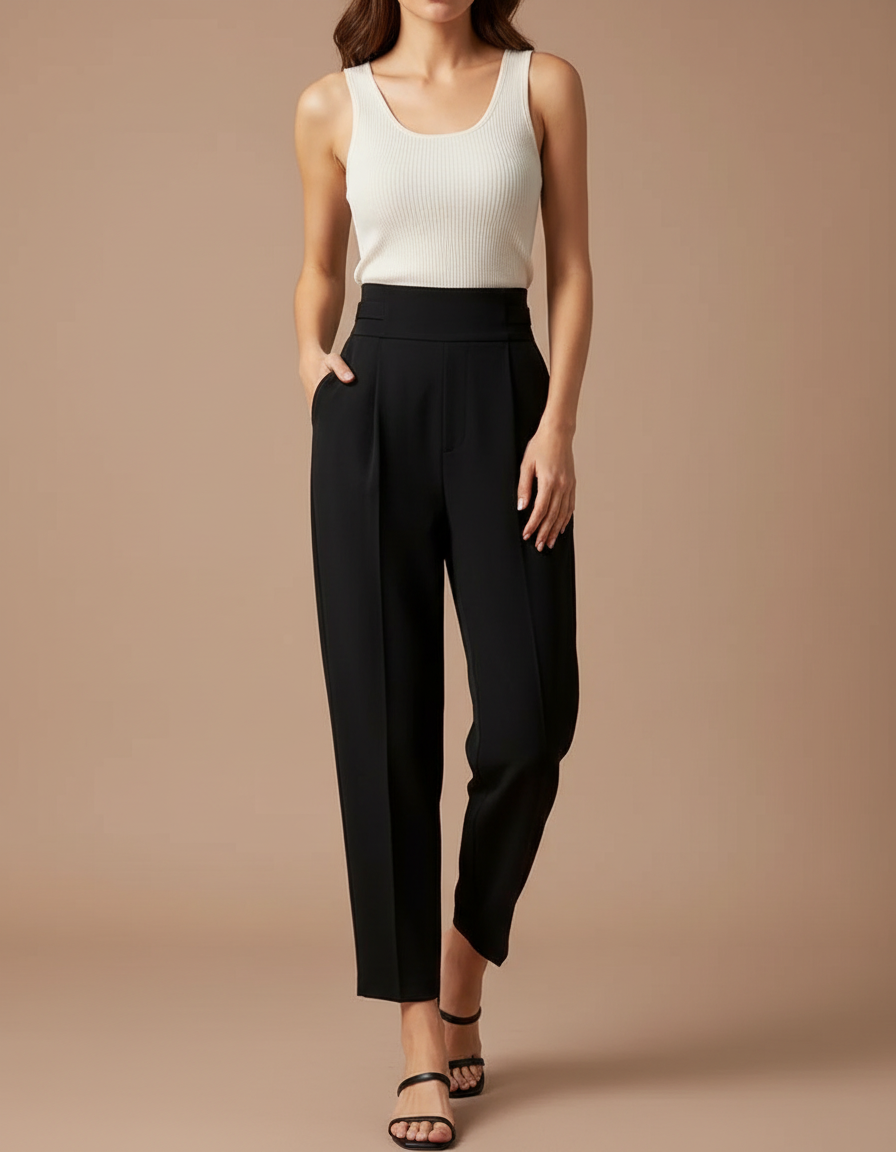 Pantalon Fluide Femme Noir Coupe Ample - Polyester