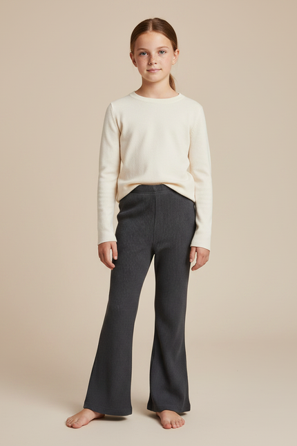 Pantalon Fluide Gris Côtelé Ample Décontracté Enfant - Maille
