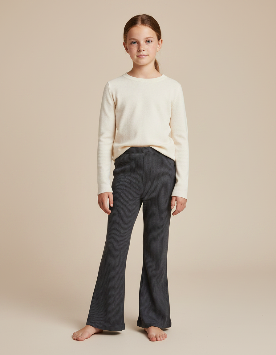 Pantalon Fluide Gris Côtelé Ample Décontracté Enfant - Maille
