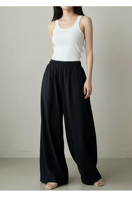 Pantalon Fluide Noir Ample Confortable Décontracté Femme - Viscose