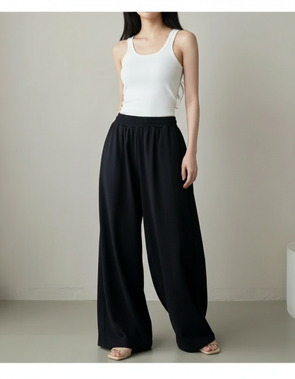 Pantalon Fluide Noir Ample Confortable Décontracté Femme - Viscose