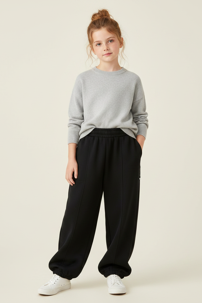 Pantalon Fluide Noir Ample Décontracté Sport Enfant - Molleton
