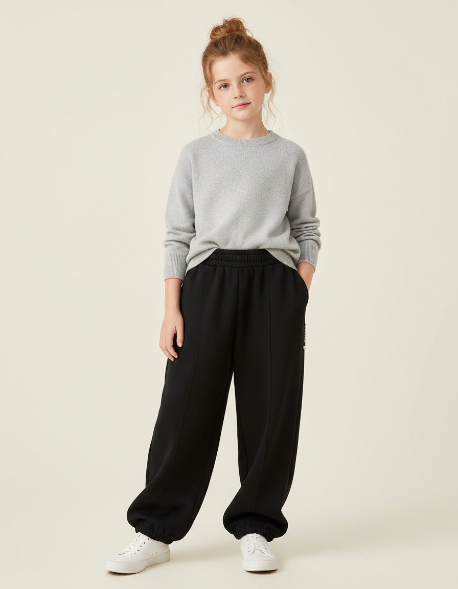 Pantalon Fluide Noir Ample Décontracté Sport Enfant - Molleton
