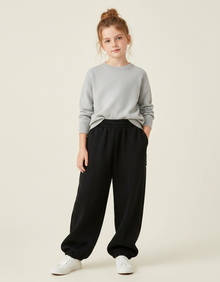 Pantalon Fluide Noir Ample Décontracté Sport Enfant - Molleton