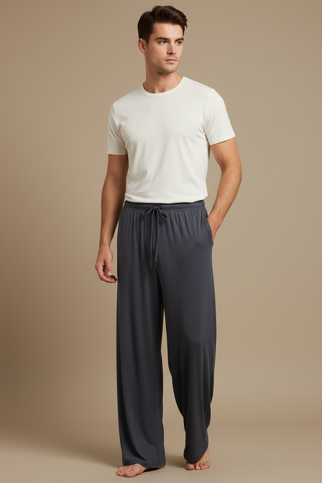 Pantalon Fluide Gris Ample Modal Confortable Décontracté Homme - Viscose