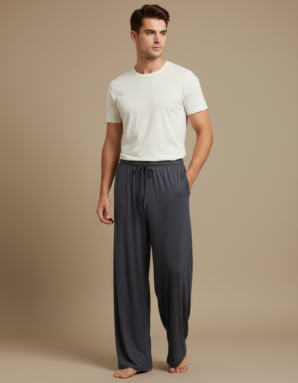 Pantalon Fluide Gris Ample Modal Confortable Décontracté Homme - Viscose