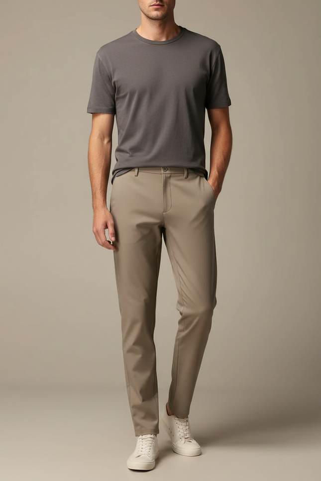 Pantalon Fluide Etroit - Beige Polyester