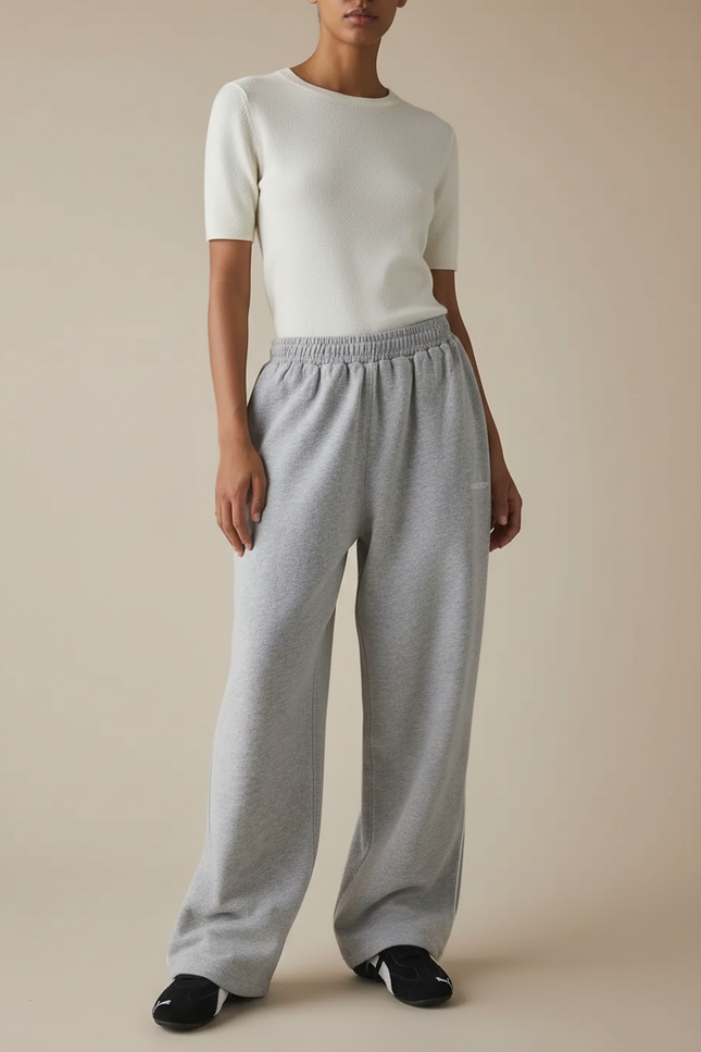 Pantalon Fluide Gris Ample Décontracté Sport Cordon - Molleton