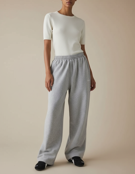 Pantalon Fluide Gris Ample Décontracté Sport Cordon - Molleton
