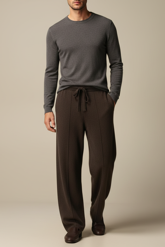 Pantalon Fluide Marron Tricoté Ample Décontracté Homme - Maille
