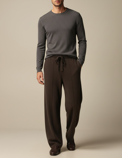 Pantalon Fluide Marron Tricoté Ample Décontracté Homme - Maille