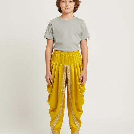 Pantalon Fluide Jaune Satiné Ample Drappé Or Enfant