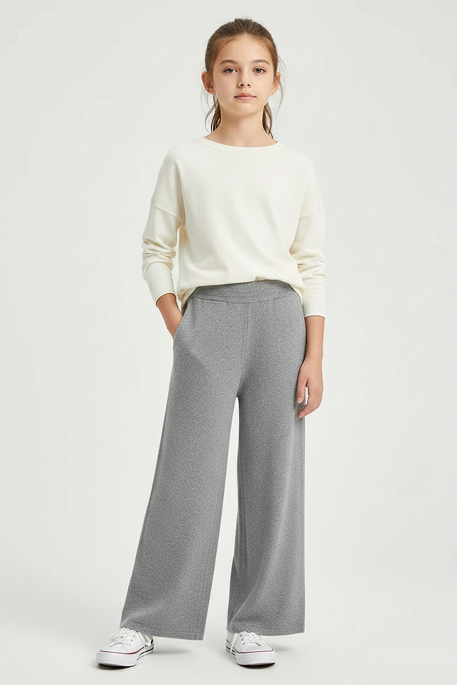 Pantalon Fluide Gris Ample Tricoté Confortable Enfant - Molleton