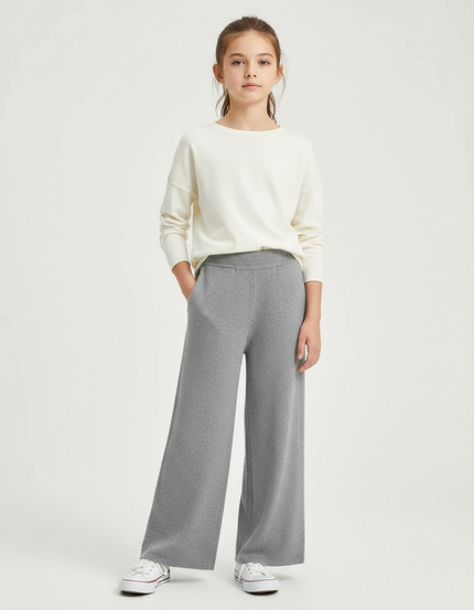 Pantalon Fluide Gris Ample Tricoté Confortable Enfant - Molleton