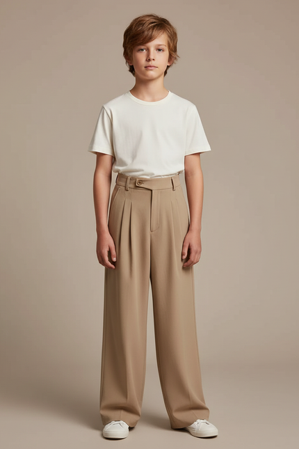 Pantalon Fluide Beige Ample Plissé Confortable Enfant - Polyester