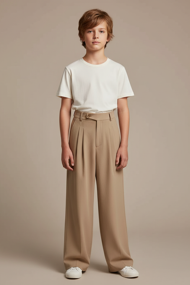 Pantalon Fluide Beige Ample Plissé Confortable Enfant - Polyester