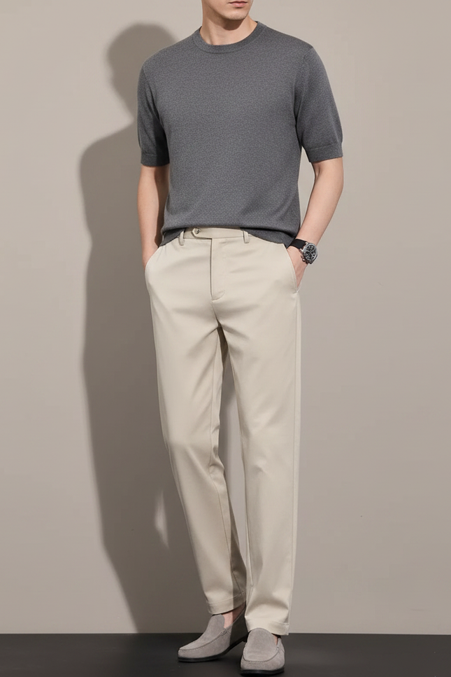 Pantalon Fluide Beige Droit Décontracté Homme Léger - Gabardine