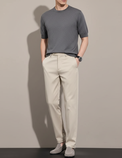 Pantalon Fluide Beige Droit Décontracté Homme Léger - Gabardine