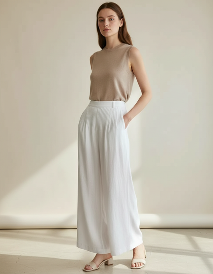 Ensemble Blouse Pantalon Fluide - Blanc Lin