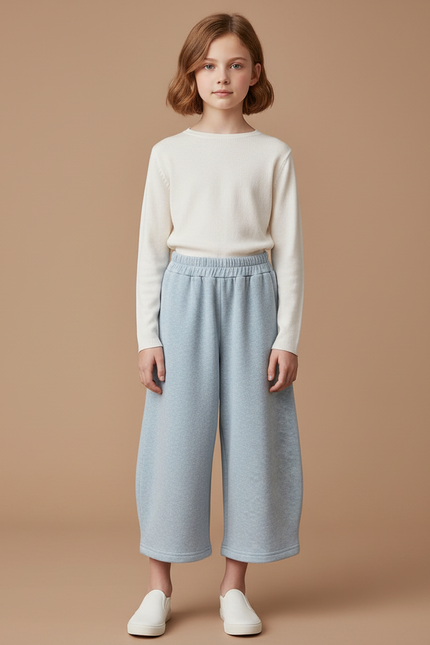 Pantalon Fluide Bleu Ciel Ample Molleton Enfant
