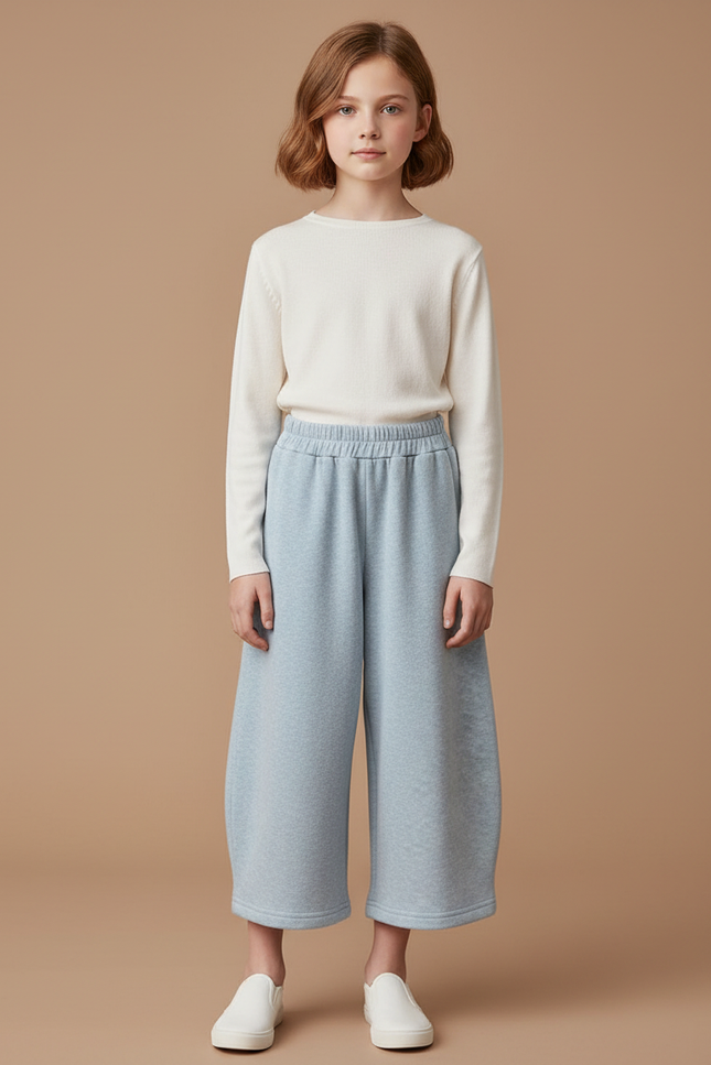 Pantalon Fluide Bleu Ciel Ample Molleton Enfant