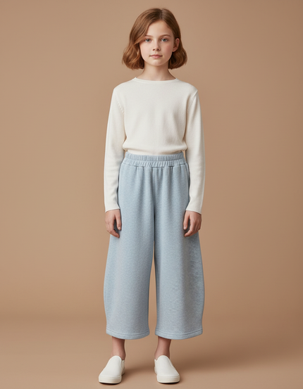 Pantalon Fluide Bleu Ciel Ample Molleton Enfant