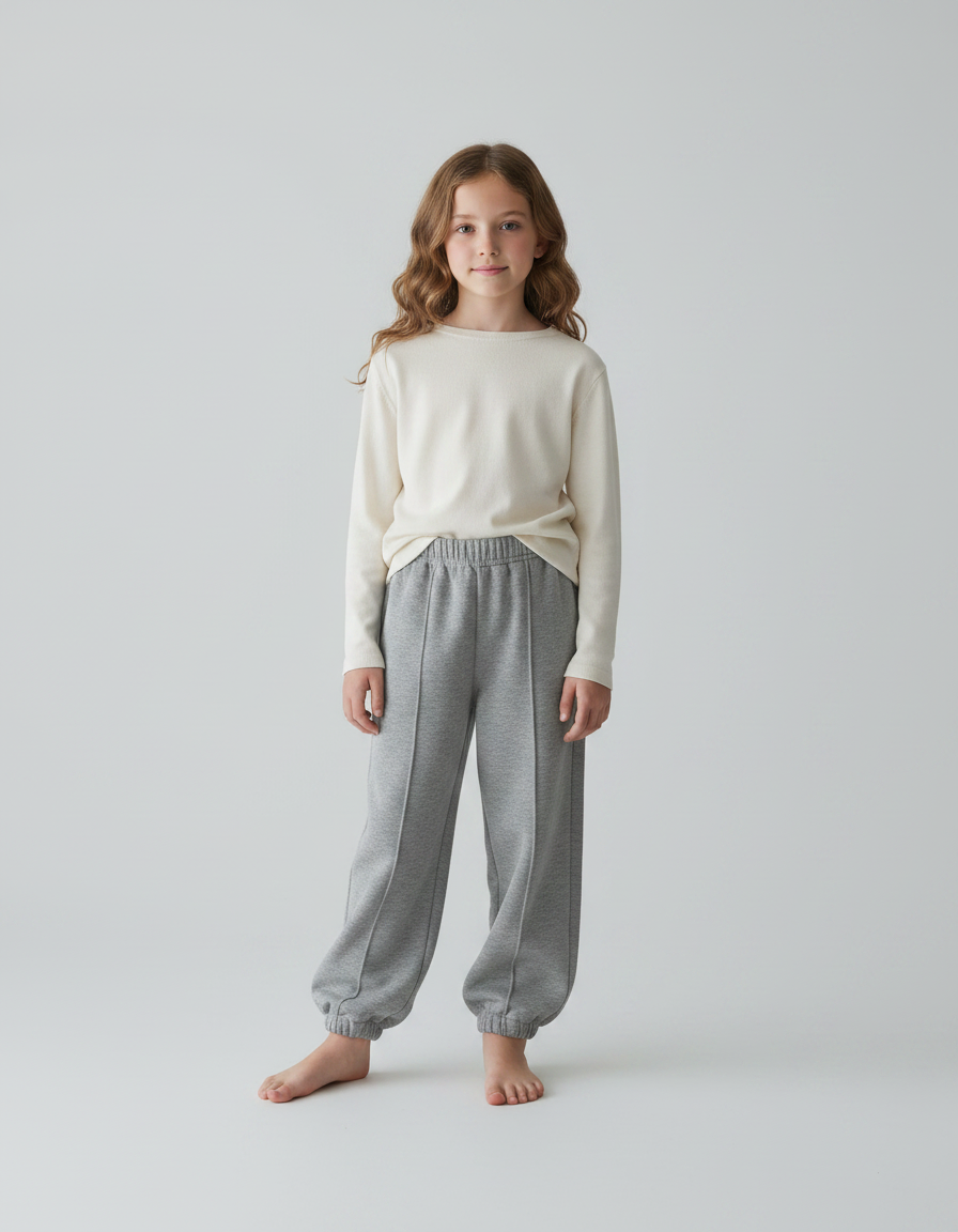 Pantalon Fluide Fille Gris Coupe Ample - Molleton