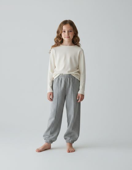 Pantalon Fluide Fille Gris Coupe Ample - Molleton