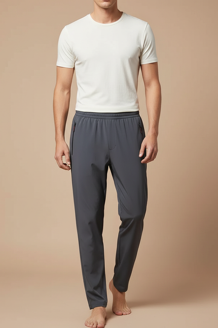 Pantalon Fluide Gris Athlétique Slim Décontracté Homme - Polyester