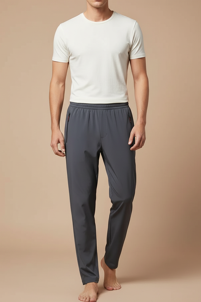 Pantalon Fluide Gris Athlétique Slim Décontracté Homme - Polyester