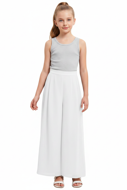 Pantalon Fluide Blanc Ample Plissé Élégant - Polyester