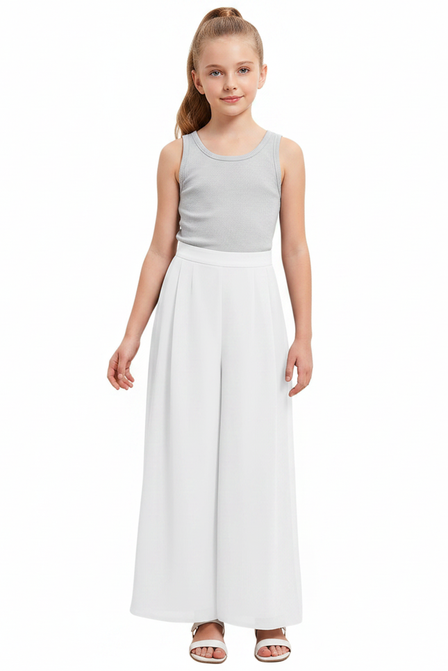 Pantalon Fluide Blanc Ample Plissé Élégant - Polyester