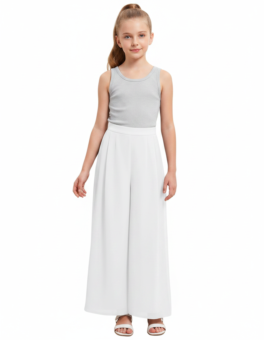 Pantalon Fluide Blanc Ample Plissé Élégant - Polyester