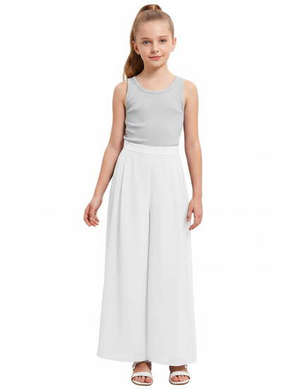 Pantalon Fluide Blanc Ample Plissé Élégant - Polyester