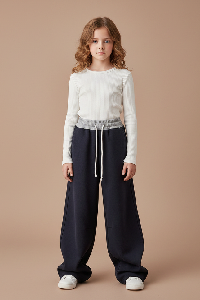 Pantalon Fluide Ample Marine Coton Sport Enfant - Molleton