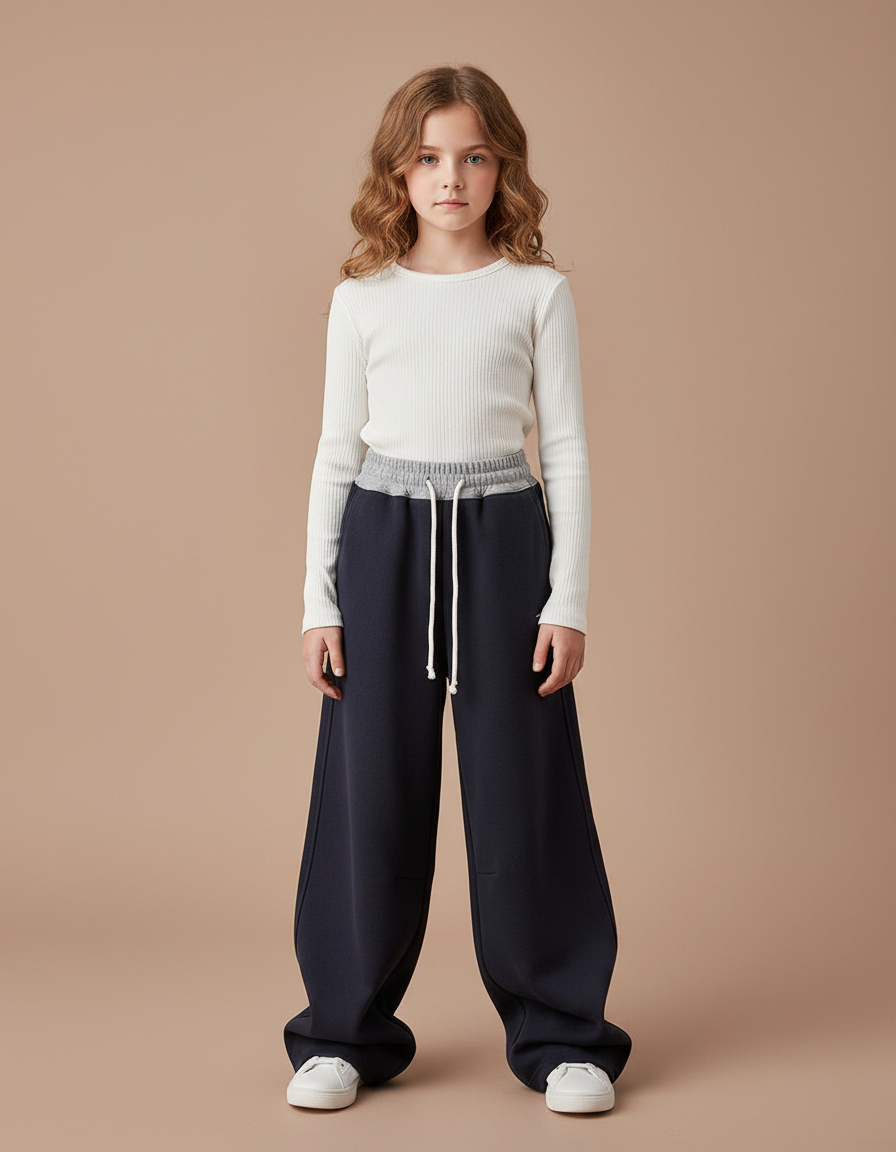 Pantalon Fluide Ample Marine Coton Sport Enfant - Molleton