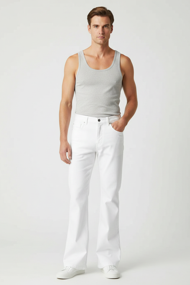 Pantalon Fluide Blanc Évasé Coton Stretch Homme - Jean