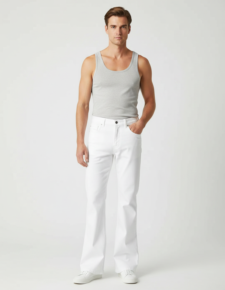 Pantalon Fluide Blanc Évasé Coton Stretch Homme - Jean