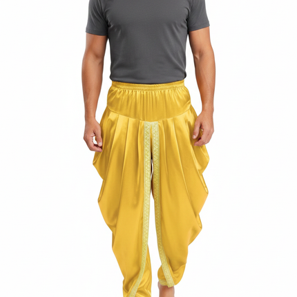 Pantalon Fluide Jaune Satin Ample Drapé Homme