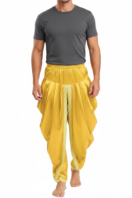 Pantalon Fluide Jaune Satin Ample Drapé Homme