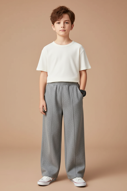 Pantalon Fluide Gris Ample Molleton Décontracté Confortable