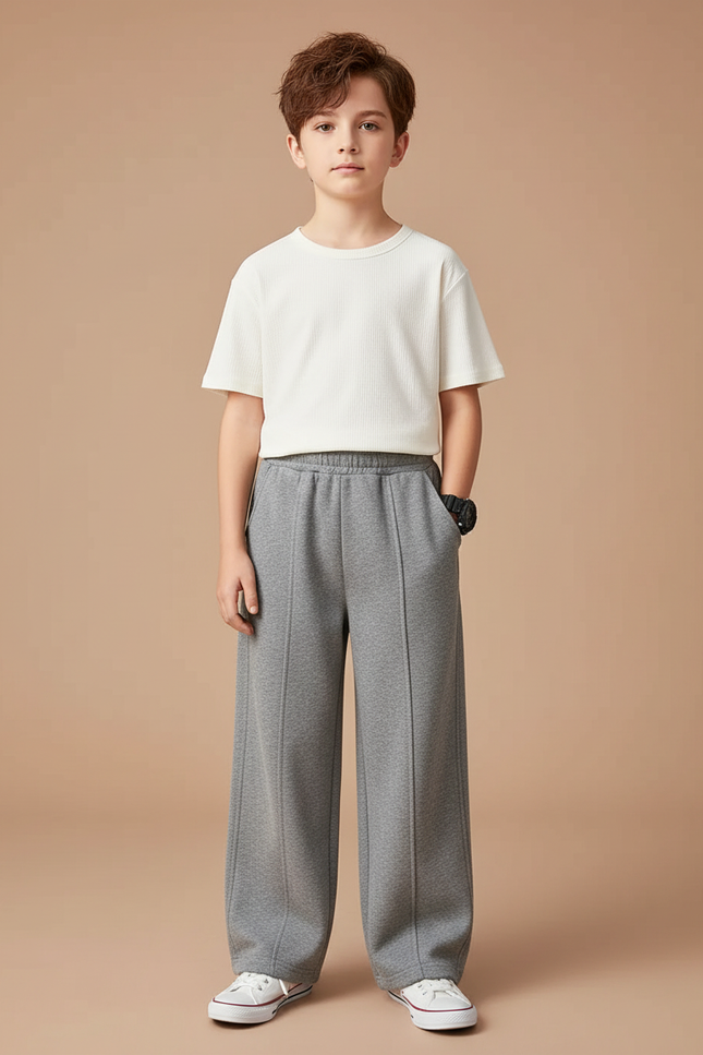 Pantalon Fluide Gris Ample Molleton Décontracté Confortable