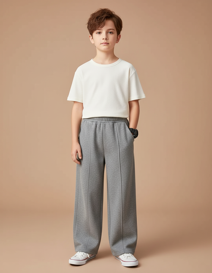 Pantalon Fluide Gris Ample Molleton Décontracté Confortable