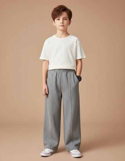 Pantalon Fluide Gris Ample Molleton Décontracté Confortable