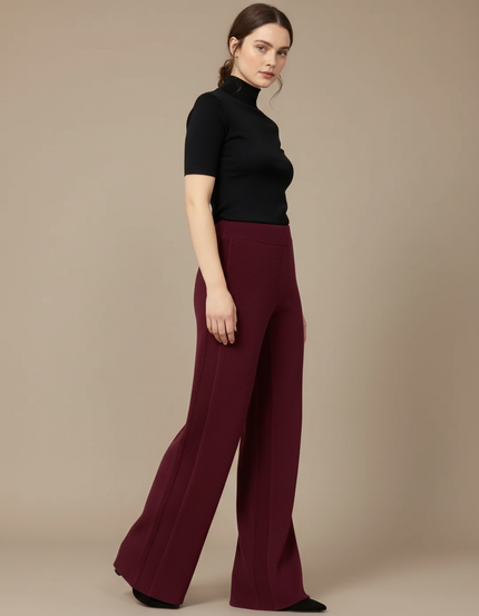 Pantalon Fluide Bordeaux Côtelé Ample Élégant Femme - Cordé