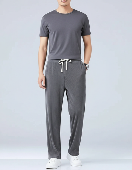 Pantalon Fluide Gris Droit Plissé Décontracté Homme - Polyester