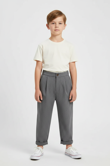 Pantalon Fluide Garçon Gris Coupe Ample - Polyester