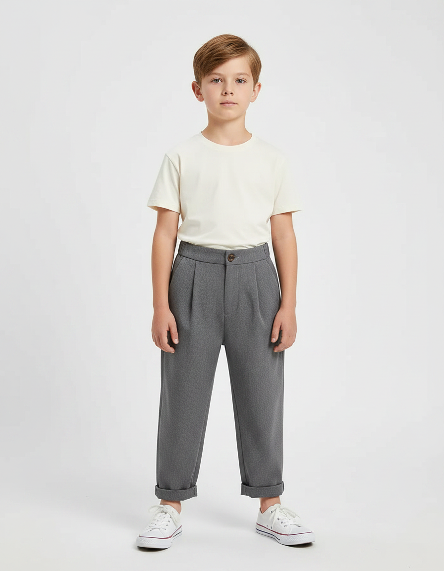 Pantalon Fluide Garçon Gris Coupe Ample - Polyester