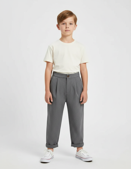 Pantalon Fluide Garçon Gris Coupe Ample - Polyester